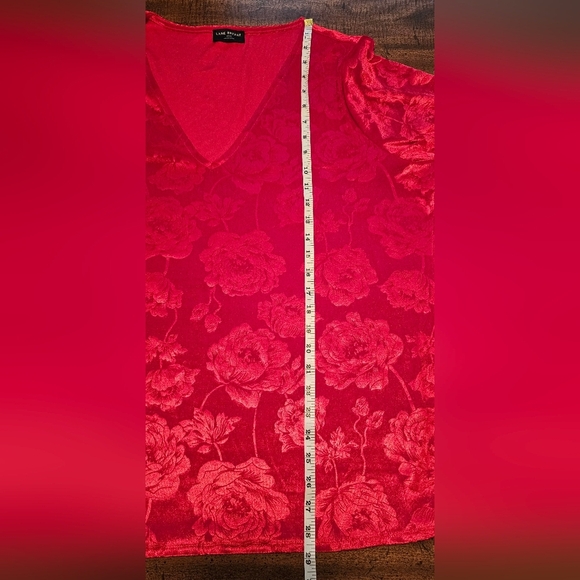 Lane Bryant Women's 22/24 Velvet Red Floral Long Sleeve V Neck Blouse Romantic - Picture 11 of 11
